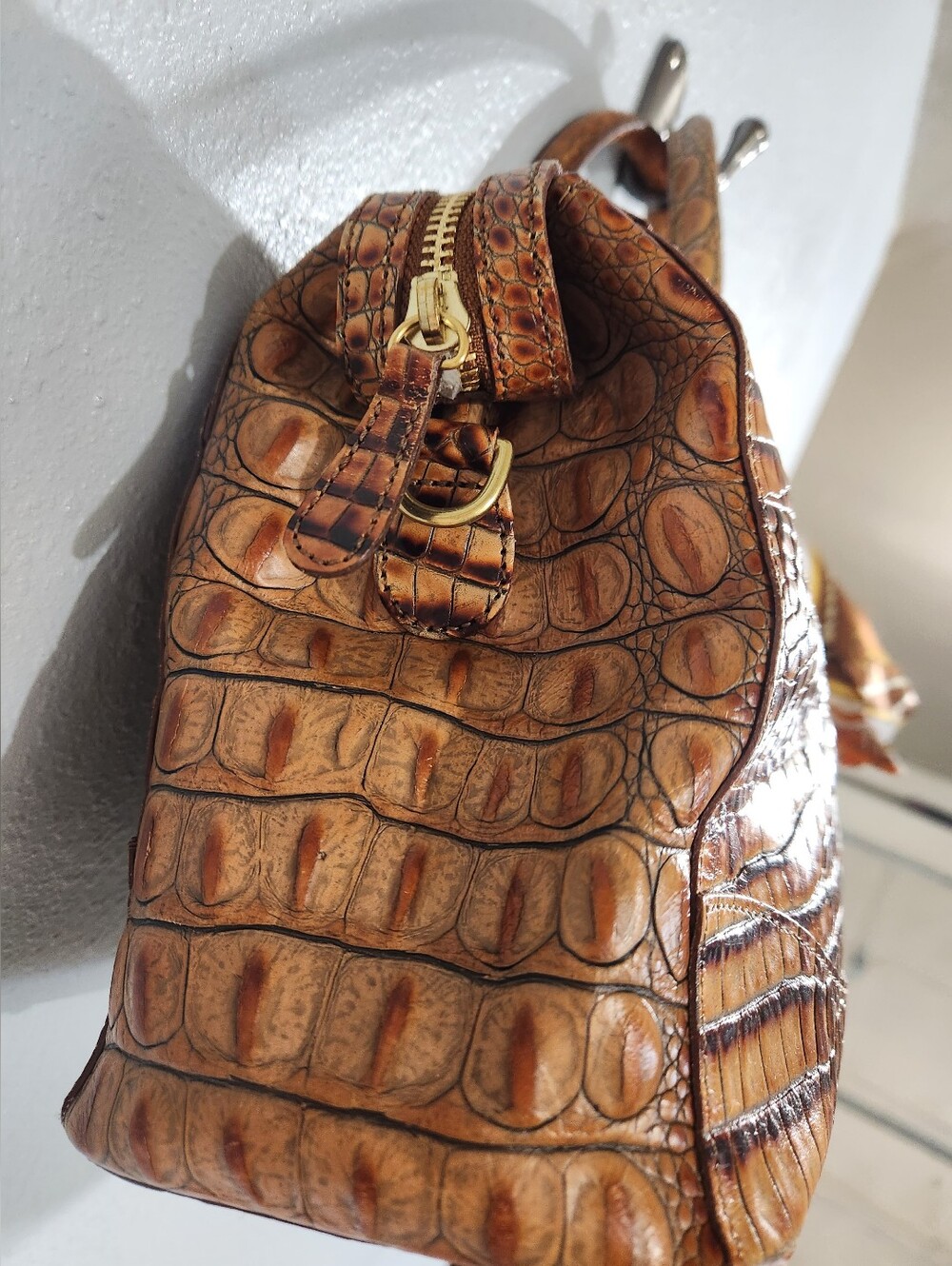 Brahmin Stacy satchel crafted from toasted Melbourne croc-embossed leather 12x8 - Picture 5 of 15